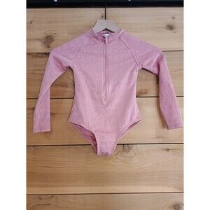 Cotton On Girls Pink Textured Zip Swimsuit One Piece Rash Guard Sz 6